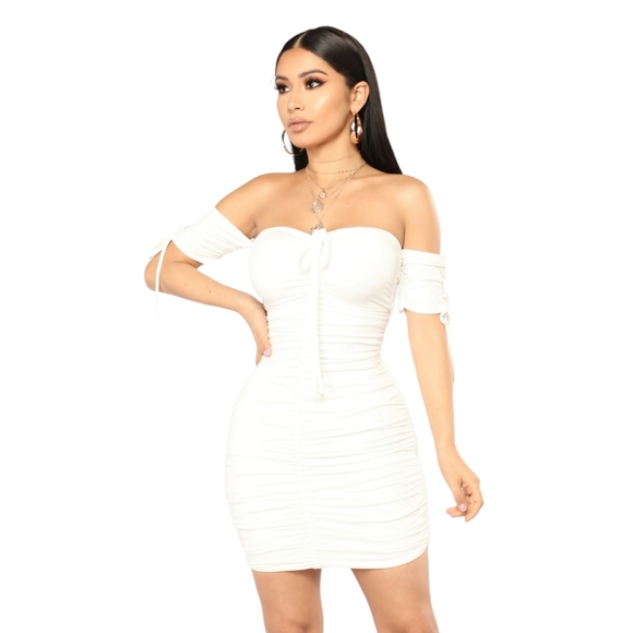White Ruched Dress From Fashion Nova - Picture 1 of 8